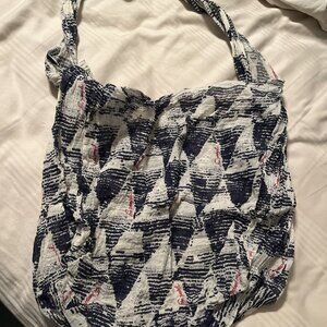 Free People Gauze Slingbag Boho Grocery White And Blue Festival Market